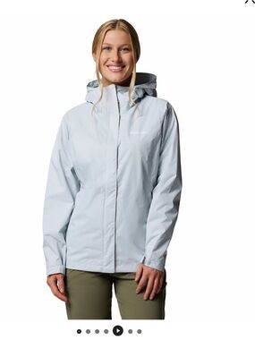 Columbia Light Gray/Blue Waterproof Hooded Ski Jacket